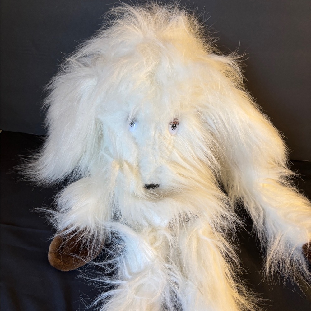 White Fluffy Dog Puppet Stuffed Animal Toy Plush White w Brown Paws Floppy Ears - Picture 2 of 7